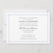 リボンエレガントキャンディストライプのベビーシャワーブルー 招待状 (正面)