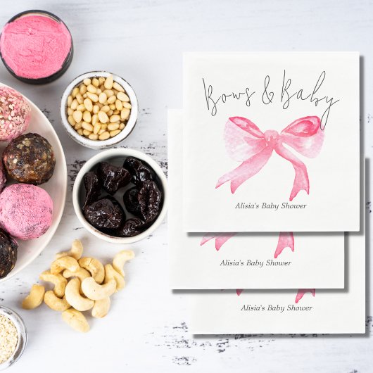 リボンエレガントピンクボウとベビーガール赤ちゃんシャワー スタンダードランチョンナプキン