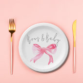 リボンエレガントピンクボウとベビーガール赤ちゃんシャワー ペーパープレート