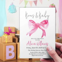 リボンエレガントピンクボウとベビーガール赤ちゃんシャワー
