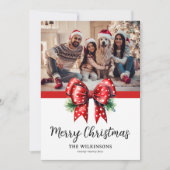 リボンエレガントファミリーフォトクリスマス シーズンカード (正面)