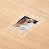 リボンエレガントボーフォトホリデーカード アクリル招待状 (レイダウン)