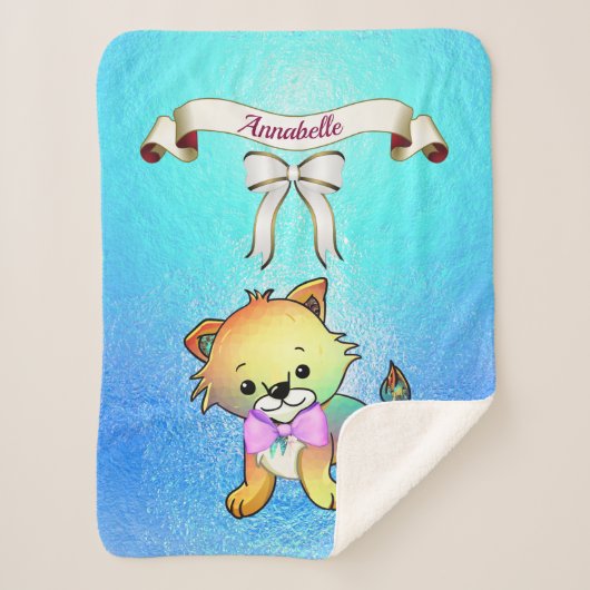 リボンエレガント漫画の虎の名前のパーソナライズ シェルパブランケット (正面)