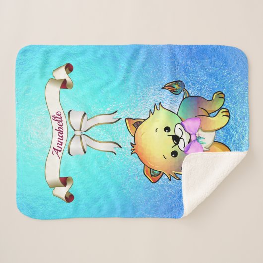 リボンエレガント漫画の虎の名前のパーソナライズ シェルパブランケット (正面(横))