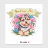 リボンエレガント、愛らしいヨークシャー、花カスタム飾り シール (シート)