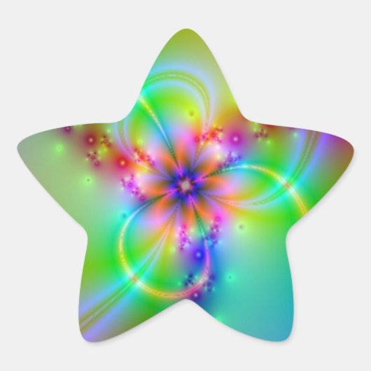 リボンカラフル付きの花 星シール (正面)