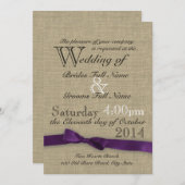 リボンカントリー結婚パープル 招待状 (正面/裏面)