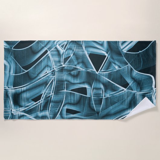 リボンカーブ、青いネオン、レリーフ、 浮き彫りとオーバーラップ ビーチタオル (正面)