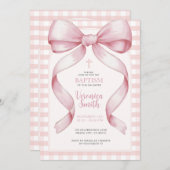 リボンガールバプティスピンクボウパールネックレス 招待状 (正面/裏面)