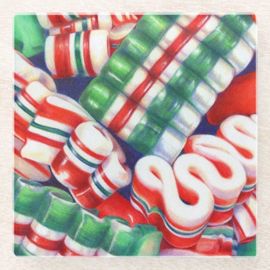 リボンキャンディガラス飲料用コースター ガラスコースター (正面)