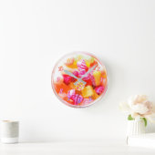リボンキャンディージャーかわいいカラフル菓子 ラウンド壁時計 (ホーム)