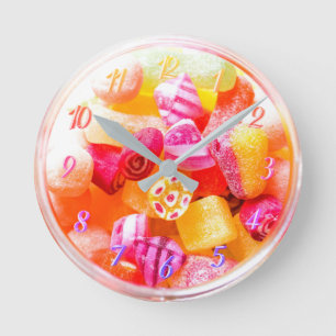 リボンキャンディージャーかわいいカラフル菓子 ラウンド壁時計