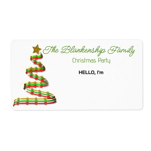 リボンクリスマスツリー縁ど紙ラベル名タグ ラベル (正面)