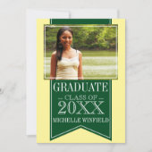 リボングリーンスクールカラー写真卒業 招待状 (正面)