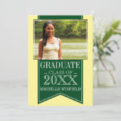 リボングリーンスクールカラー写真卒業 招待状 (スタンド正面)