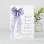 リボンコケッタパープル1歳誕生日 招待状 (スタンド正面)