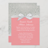 リボンサンゴ/シルバーレースダマスクウェディング招待状 招待状 (正面/裏面)