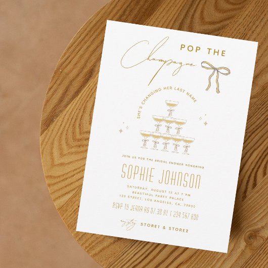 リボンザポップ・アートのシャンパンタワーブライダルシャワー 招待状