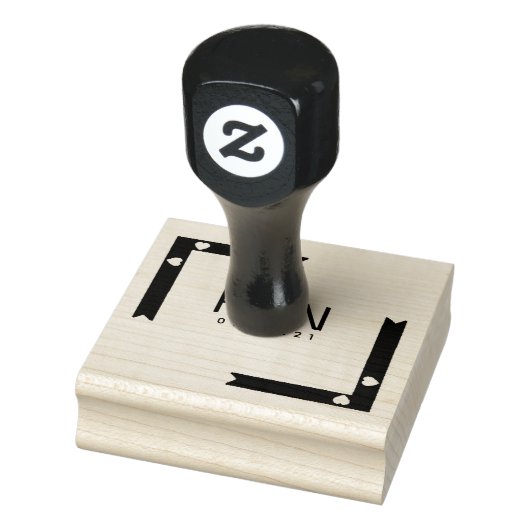 リボンスクエアハートイニシャルロゴ結婚式スタンプ ラバースタンプ (スタンプ)