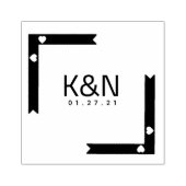 リボンスクエアハートイニシャルロゴ結婚式スタンプ ラバースタンプ (インプリント)
