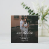 リボンスクリプト ミニマリスト 結婚式 写真 スクエア セーブザデート (スタンド正面)