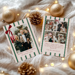 リボンストライプ家族写真クリスマスカード シーズンカード