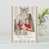 リボンストライプ家族写真クリスマスカード シーズンカード (スタンド正面)