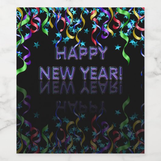 リボンストリーマー |新年おめでとう! | ワインラベル (シングルラベル)