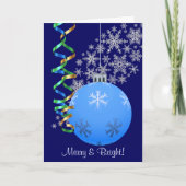 リボンスノーフレークブルークリスマスバルブ シーズンカード (正面)