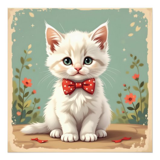 リボンタイのかわいい白猫 フォトプリント            (正面)
