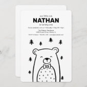 リボンタイの小さなクマの森の誕生日 招待状 (正面/裏面)