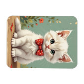 リボンタイの愛らしい白猫 マグネット (横)