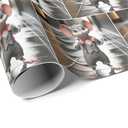 リボンタイを締めたネズミ ラッピングペーパー (ロールコーナー)