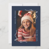 リボンデザインのシンプルなネイビー写真ホリデーカード シーズンカード (正面)