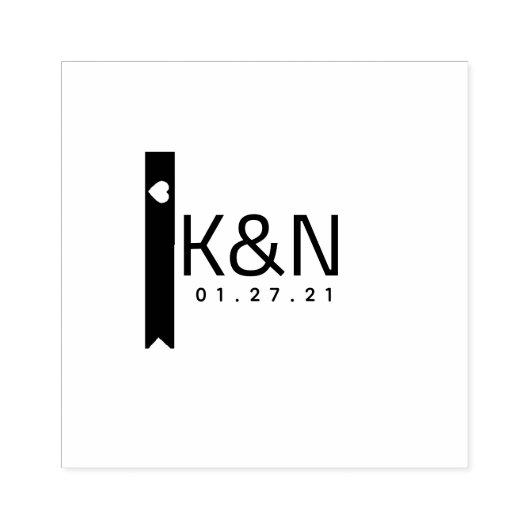 リボンハートデコールイニシャルロゴ結婚式スタンプ ラバースタンプ (インプリント)