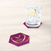 リボンハート金ゴールドハッピーバレンタインデー紫 ペーパーコースター (インサイチュ)