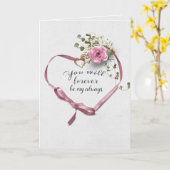 リボンハート(バラとアイビー) カード (黄色い花)