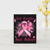 リボンバタフライ呼吸信じ及び乳がん カード (黄色い花)