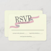 リボンバナー応答カードピンク 出欠カード (正面/裏面)