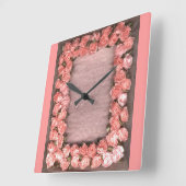 リボンバラ葉とSatin Photo Frame Square スクエア壁時計 (傾斜)