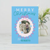 リボンピンク写真フレームクリスマス シーズンカード (スタンド正面)