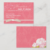 リボンフェイクコーラルピンクウェディングレセプション エンクロージャーカード (正面/裏面)
