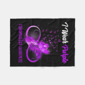 リボンフェザー線維筋痛認識度 フリースブランケット (正面(横))