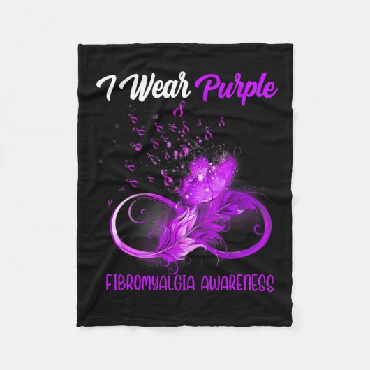 リボンフェザー線維筋痛認識度 フリースブランケット (正面)