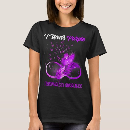 リボンフェザー線維筋痛認識度 Tシャツ (正面)
