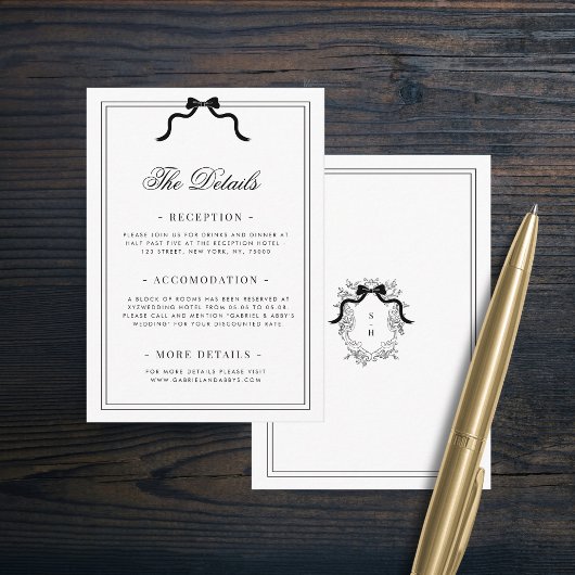 リボンフランスのボークレストモノグラム結婚の詳細 エンクロージャーカード