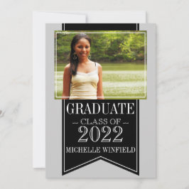 リボンブラックスクールカラー写真卒業 招待状