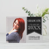 リボンブラックスクールカラー写真卒業 招待状 (スタンド正面)