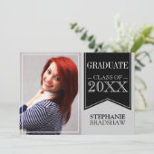 リボンブラックスクールカラー写真卒業 招待状 (スタンド正面)