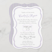 リボンホタテのラベンダーと銀ストライプ製 招待状 (正面/裏面)